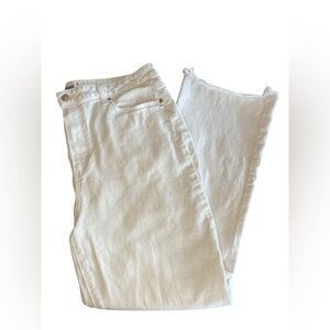 Paige Claudine High Rise Boot Cut White Denim Jeans Women’s 32 / 12 Distressed